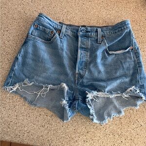 Levi's Light Blue Frayed Jean Shorts